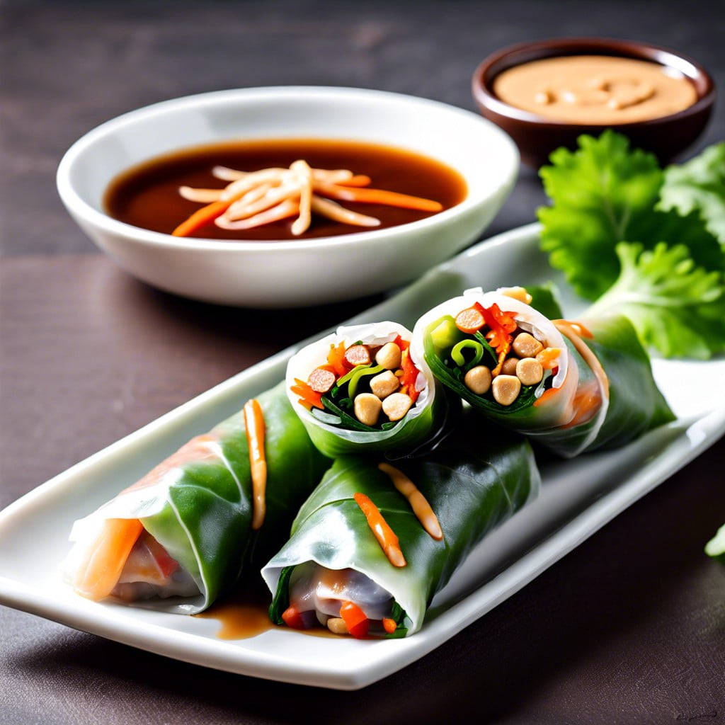 veggie spring rolls with peanut sauce