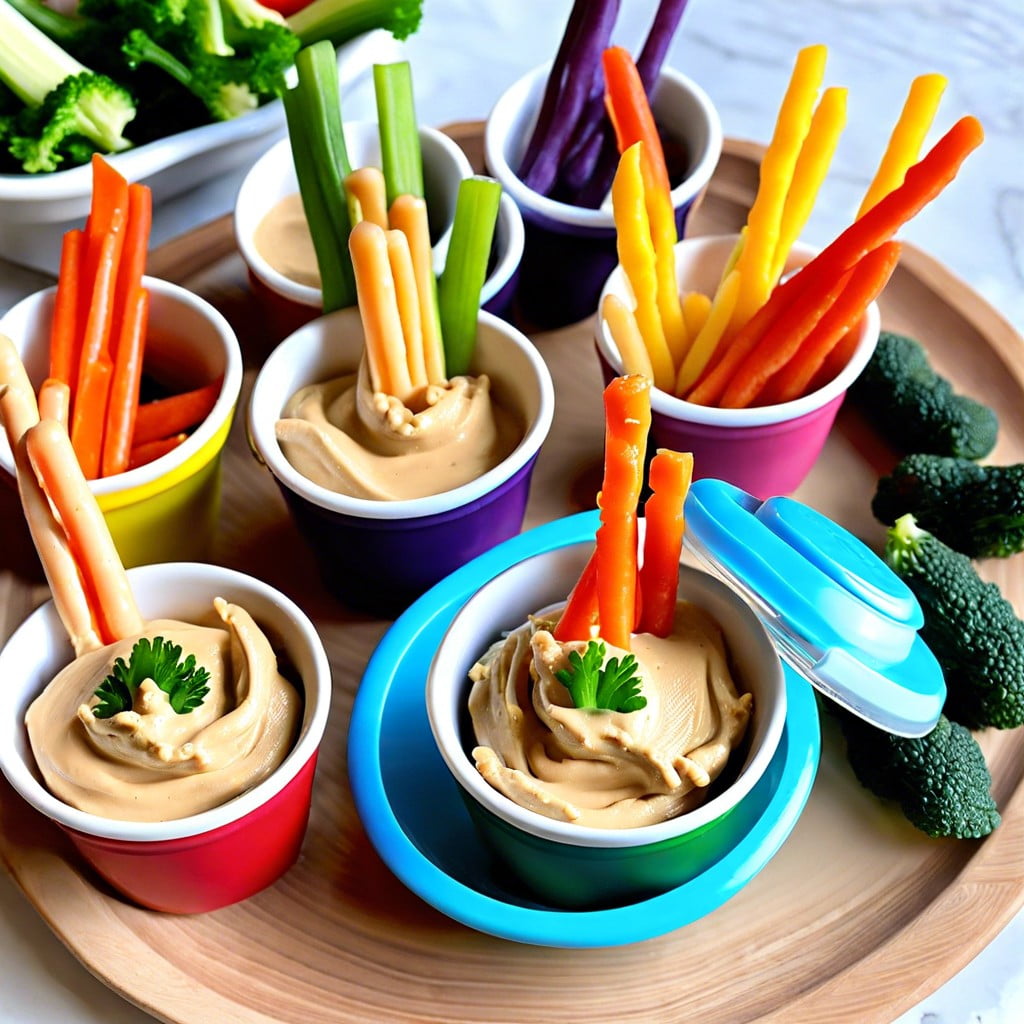 veggie sticks with hummus in small cups