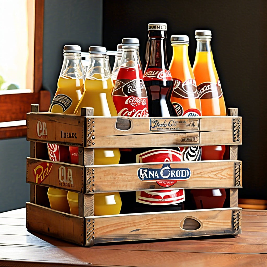 vintage wooden soda crates with compartments for snacks