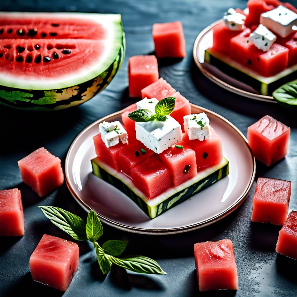 watermelon cubes with a sprinkle of feta cheese
