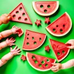 watermelon cut into fun shapes with cookie cutters