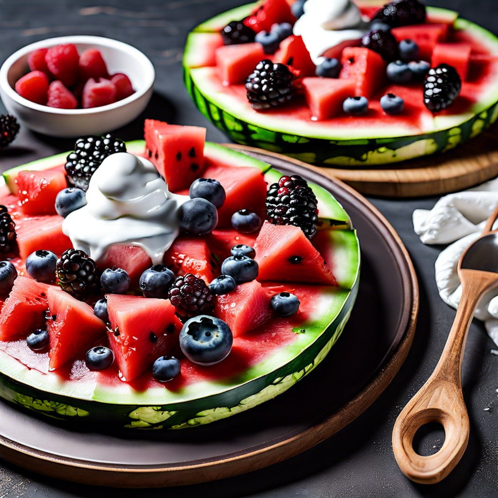 watermelon pizza with yogurt and berries