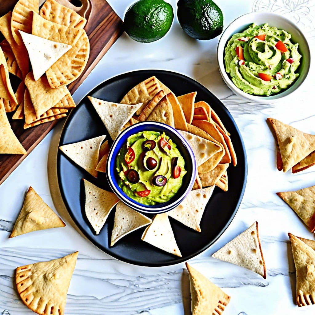 whole wheat pita chips with guacamole