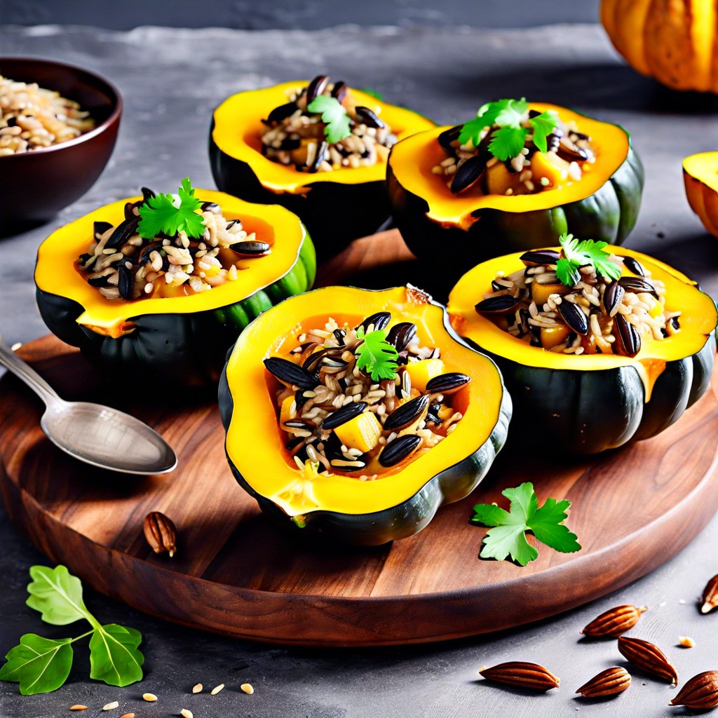 acorn squash cups filled with wild rice
