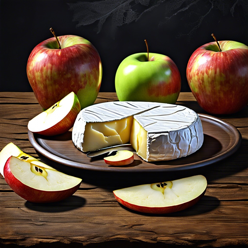 aged camembert with apple slices