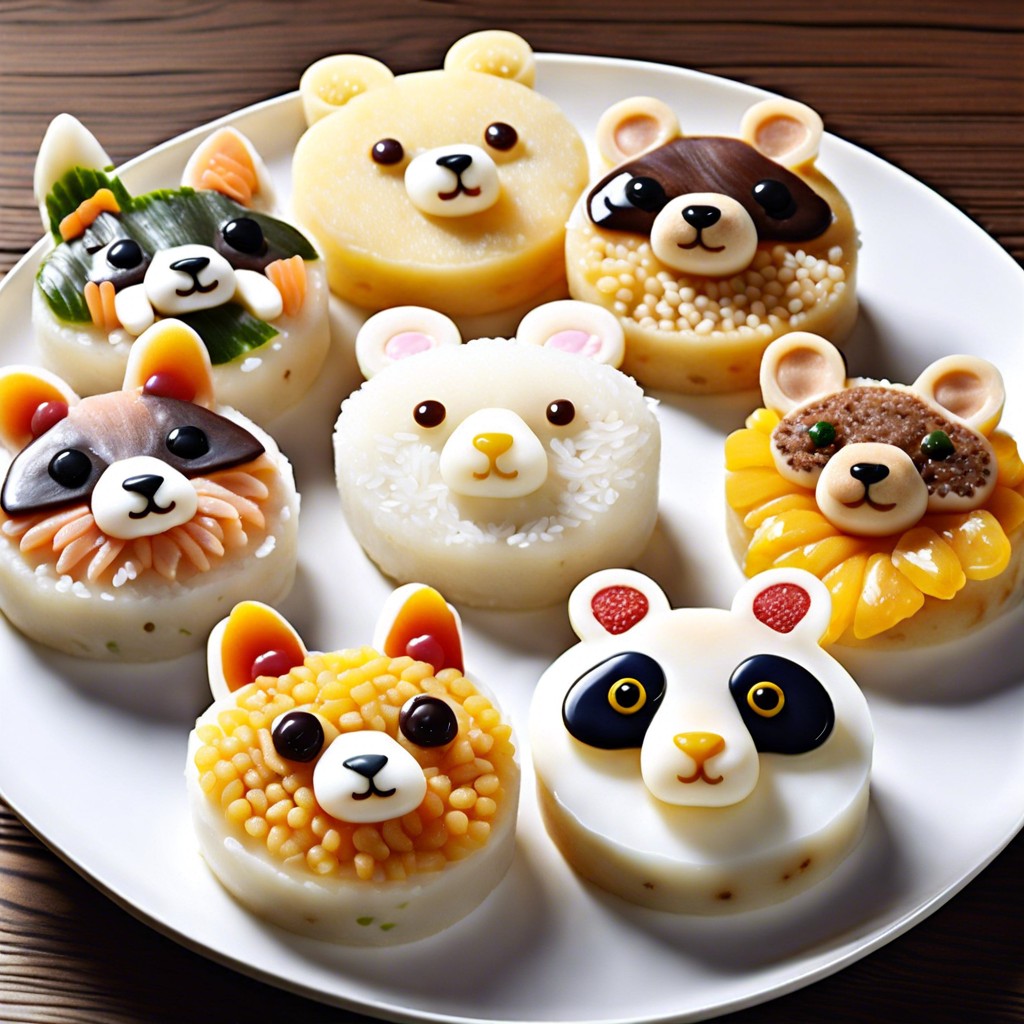 animal shaped rice cakes with toppings