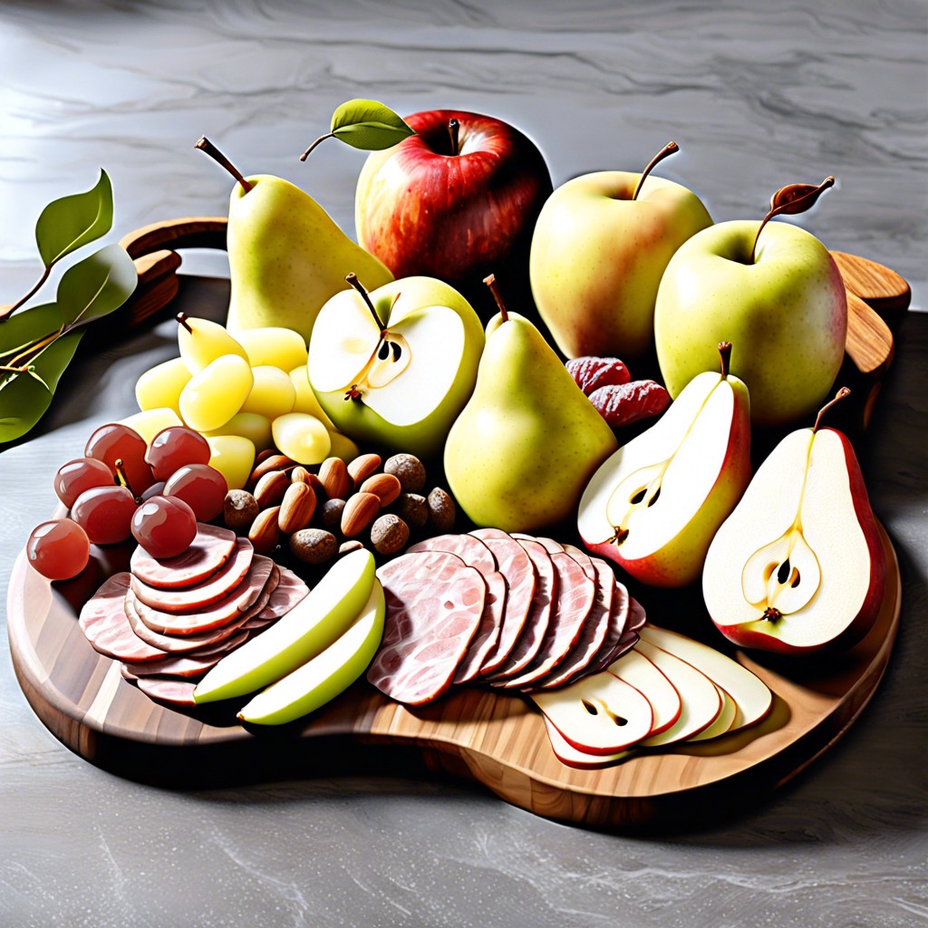 apple and pear slices with peanut butter