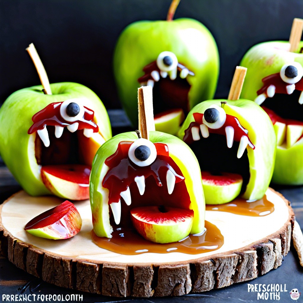 apple slice monster mouths apple slices with peanut butter and marshmallow teeth