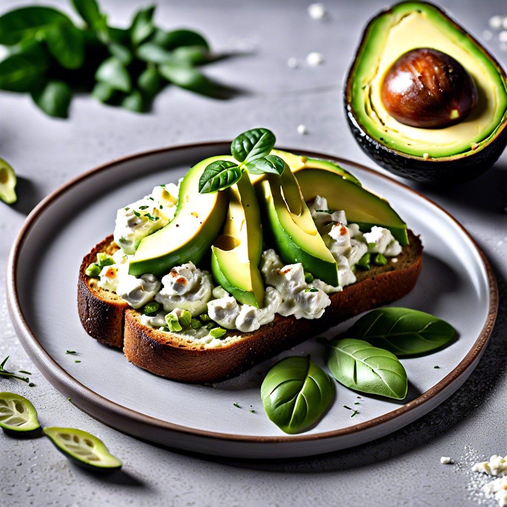 avocado amp cottage cheese toast top with slices of avocado and a sprinkle of chili flakes