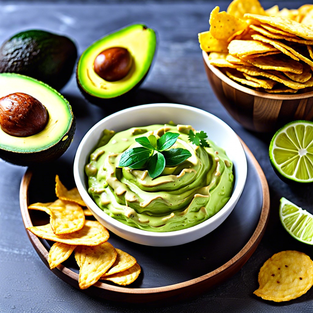 avocado lime dip with plantain chips