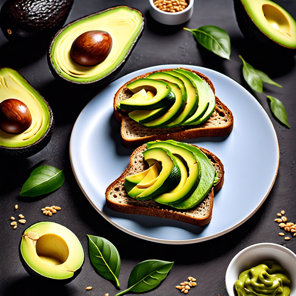 avocado slices on whole grain toast