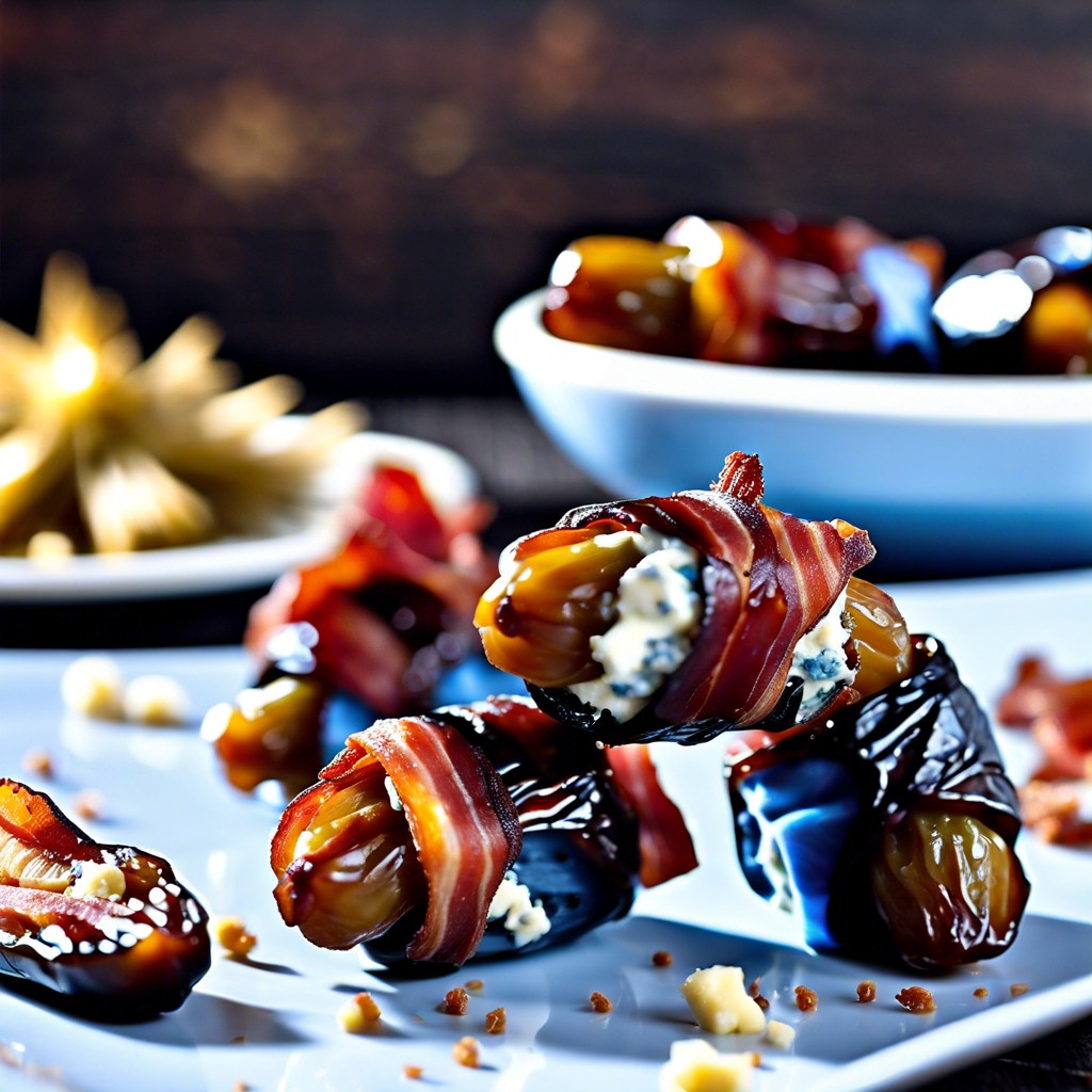 bacon wrapped dates stuffed with blue cheese