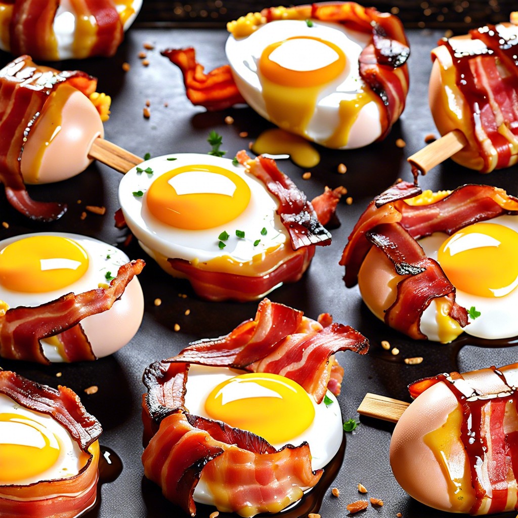 bacon wrapped egg halves with maple glaze