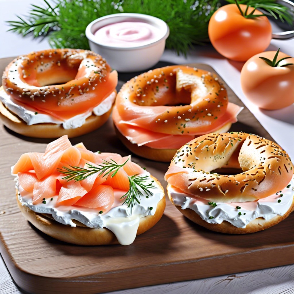 bagel halves with lox and cream cheese