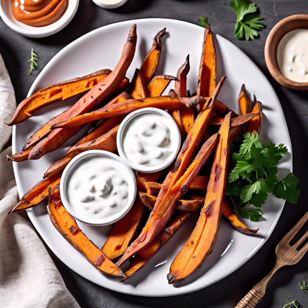 baked sweet potato fries with a yogurt dip