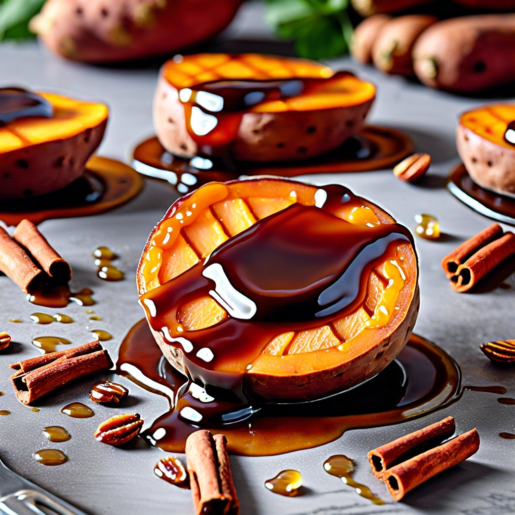 baked sweet potato rounds topped with cinnamon and honey