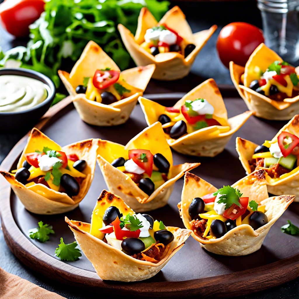 baked tortilla cups filled with taco salad