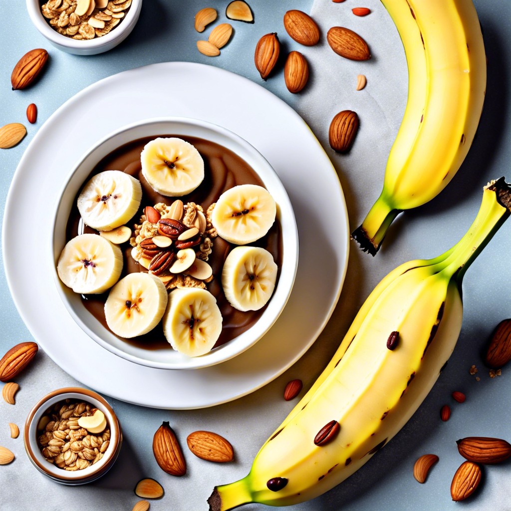 banana slices with almond butter and granola