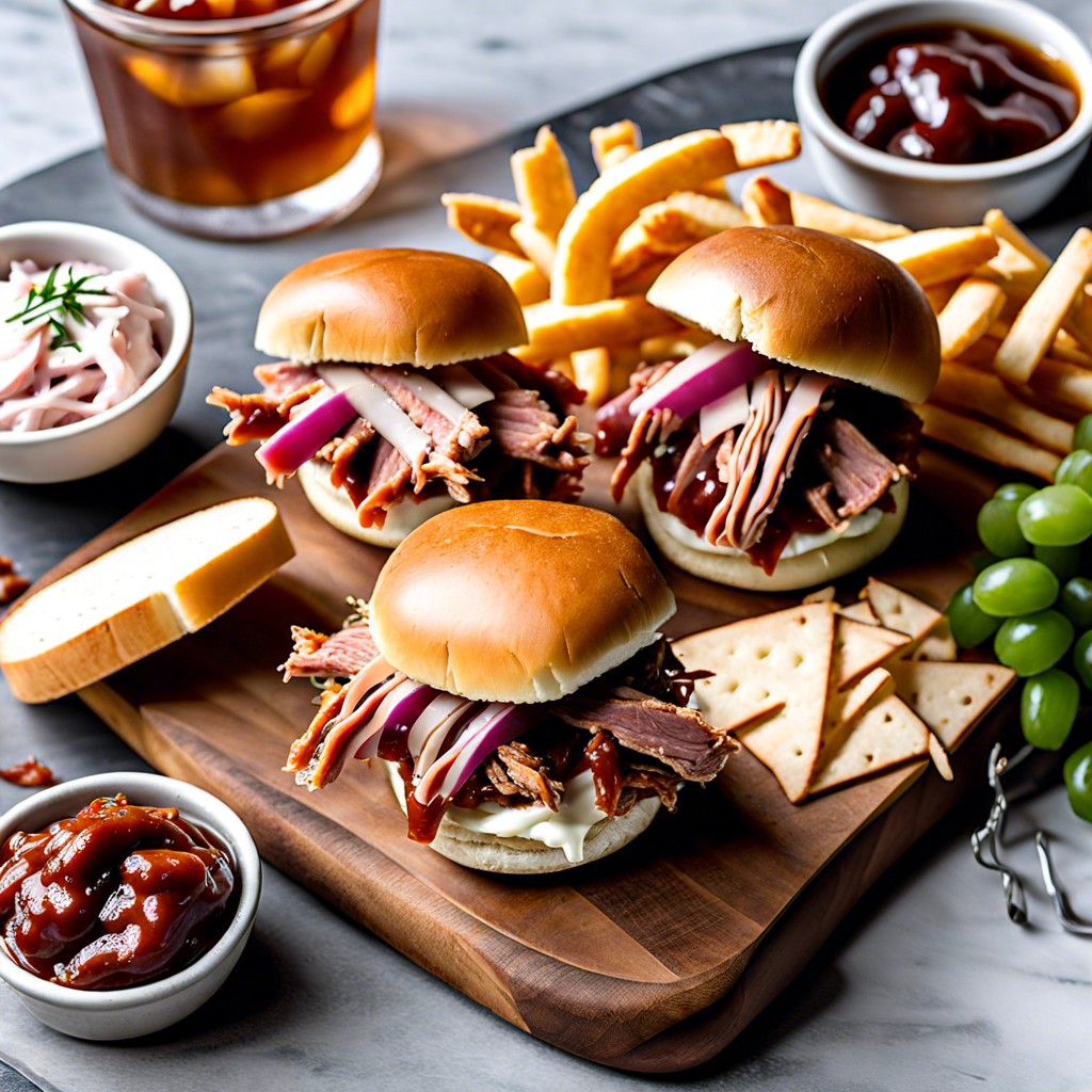 bbq board pulled pork sliders coleslaw corn on the cob pickles