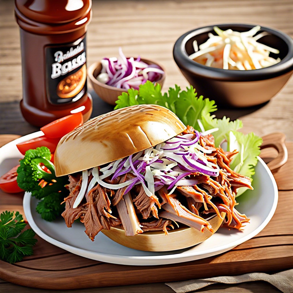 bbq pulled pork with coleslaw on brioche buns