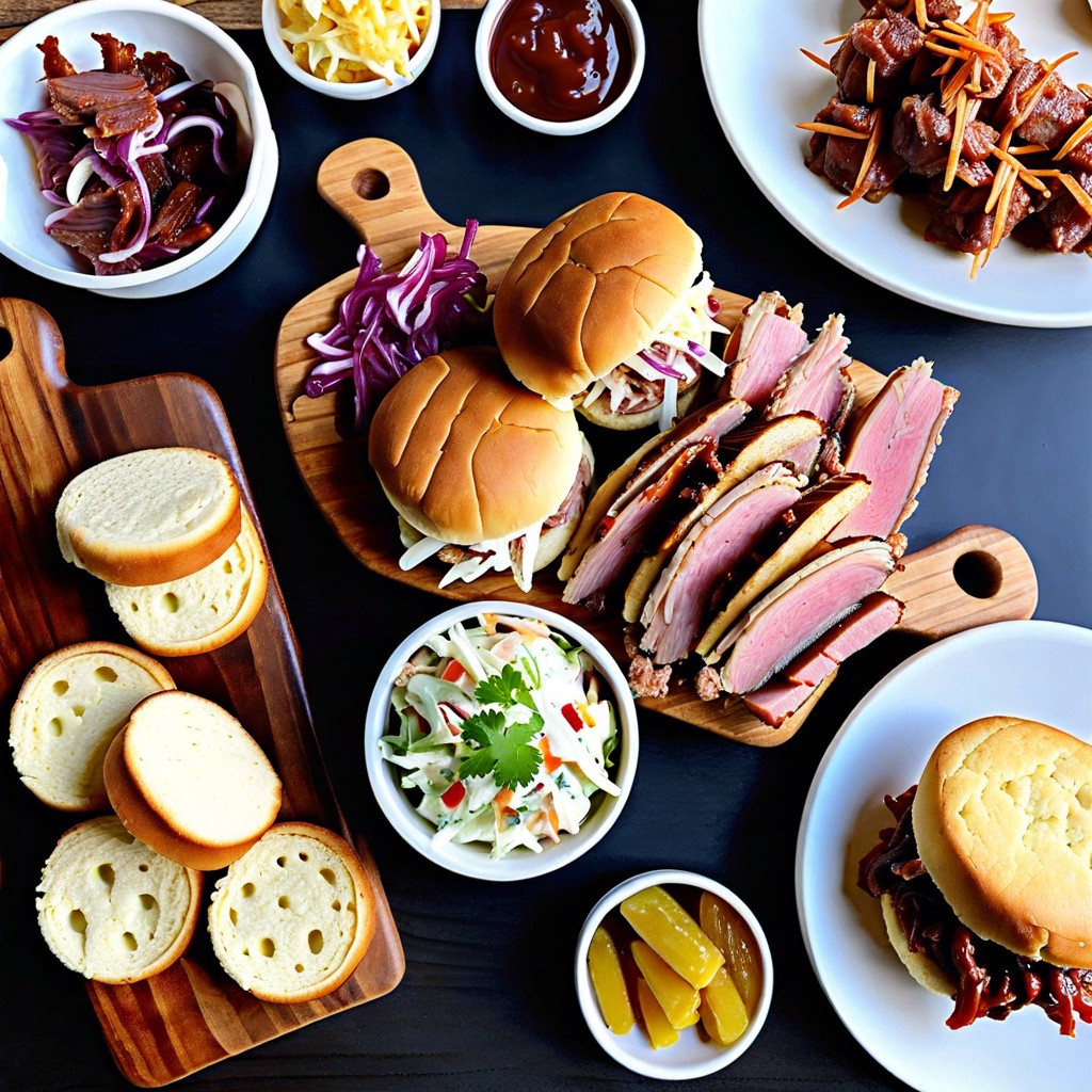 bbq themed with pulled pork sliders coleslaw cornbread