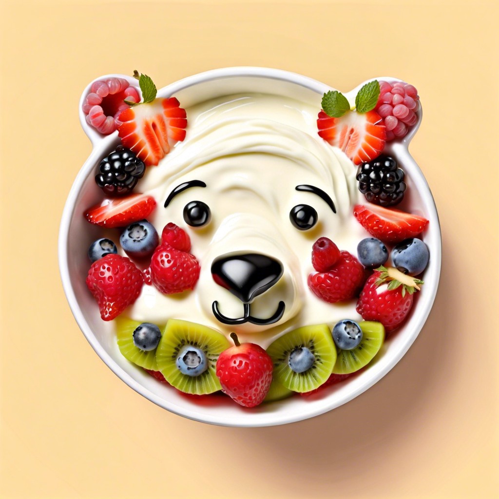bear y yogurt bowls yogurt with fruits arranged to look like bear faces