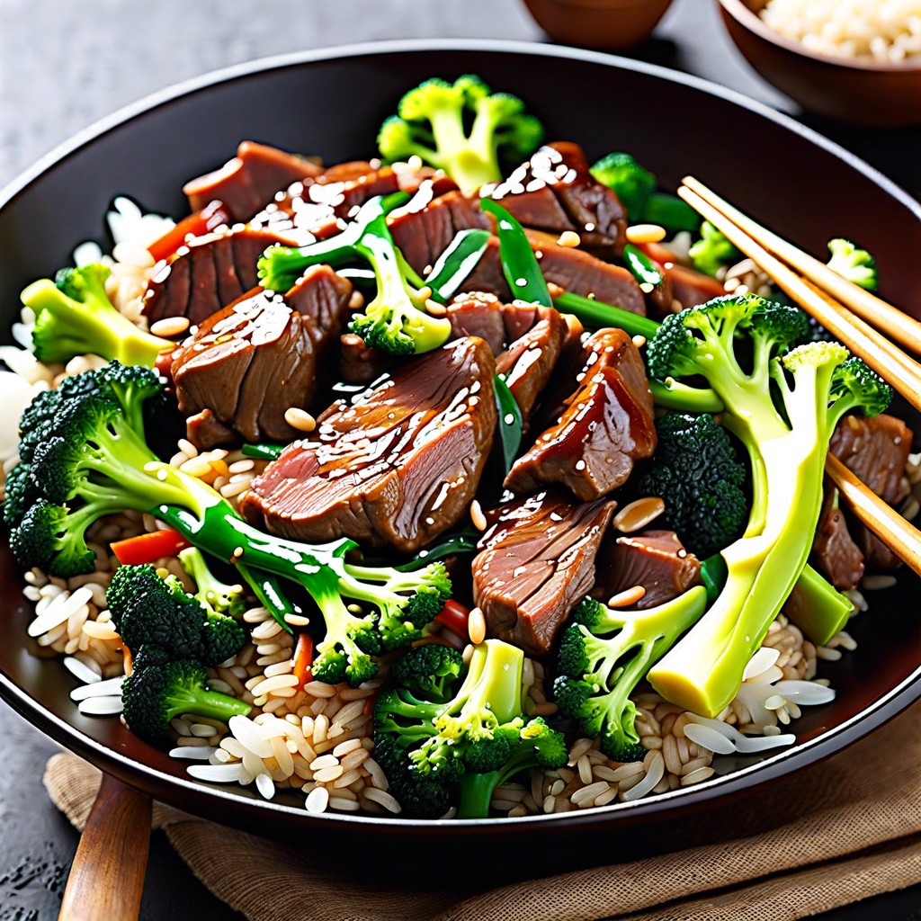 beef and broccoli stir fry with brown rice