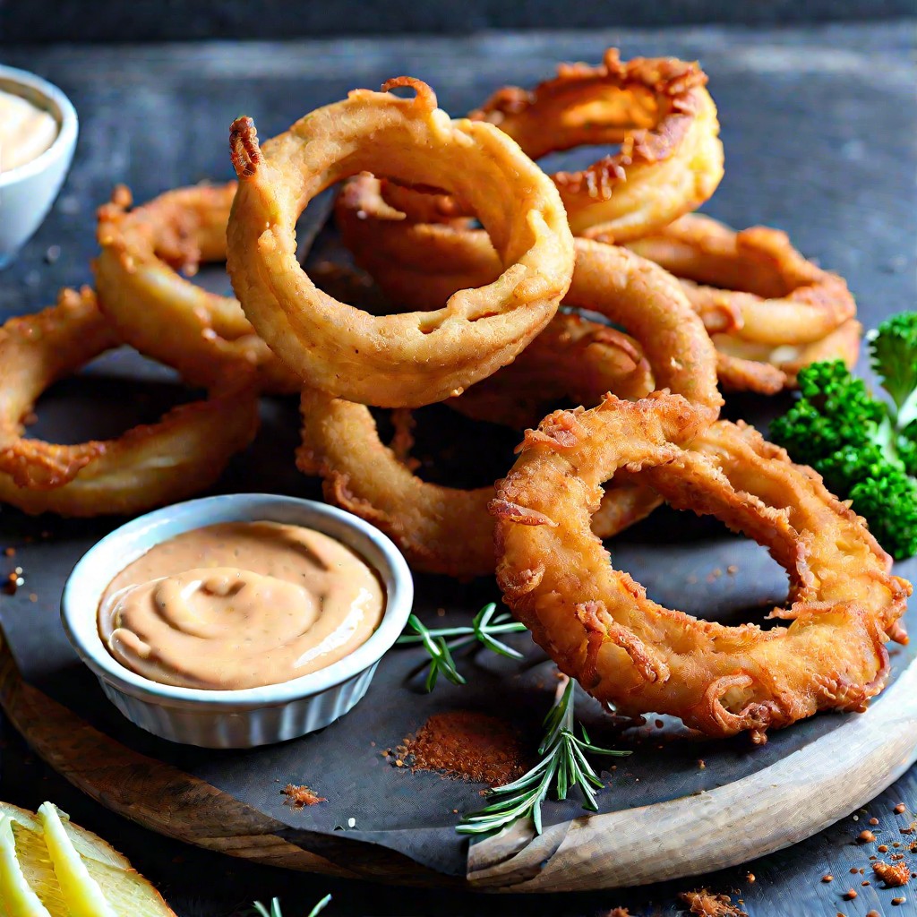 beer battered onion rings with smoked paprika aioli