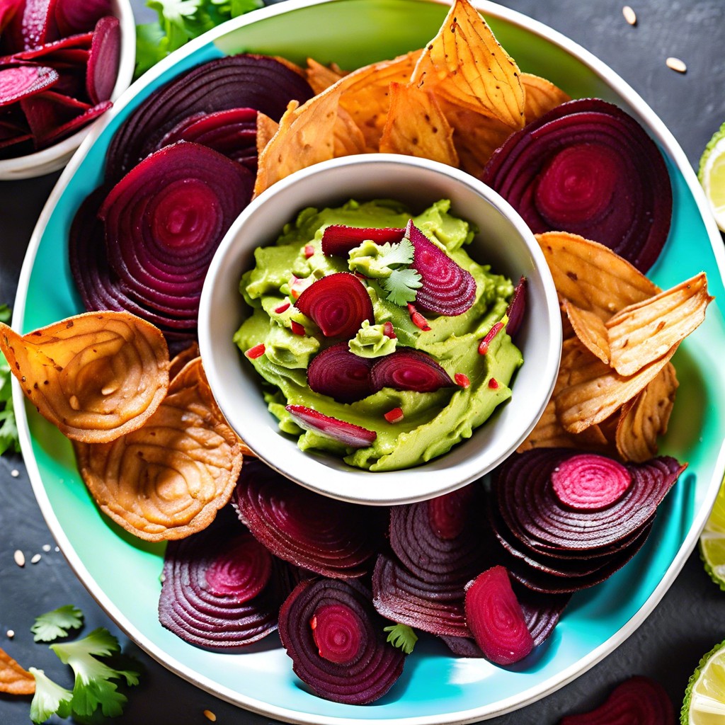 beet chips and guacamole