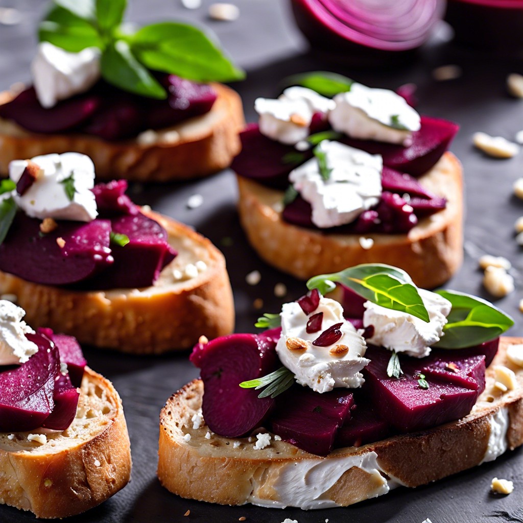 beet hummus and goat cheese crostini