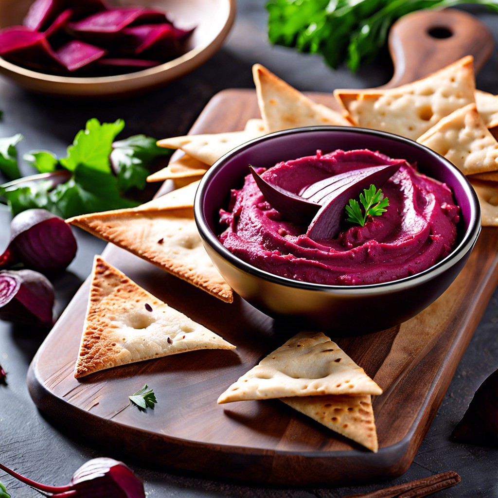 beet hummus with pita chips