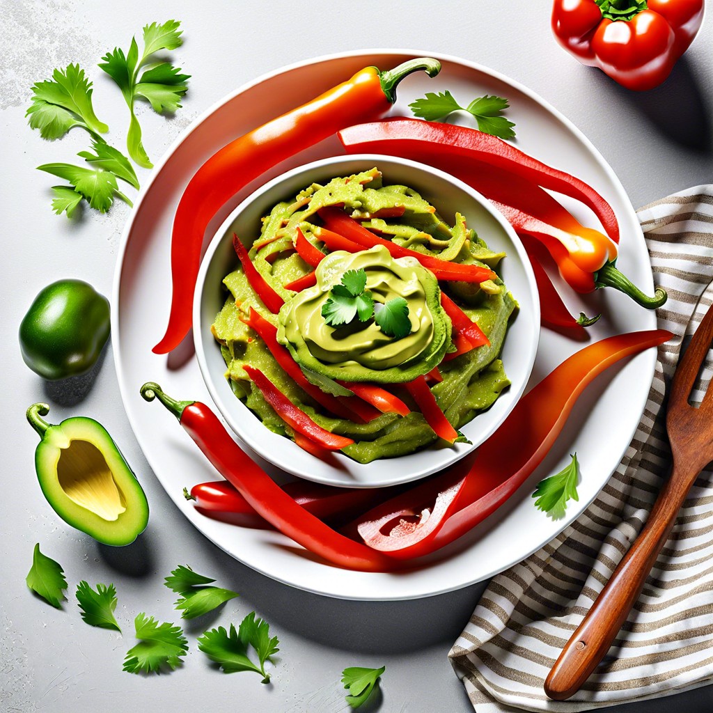 bell pepper strips with guacamole