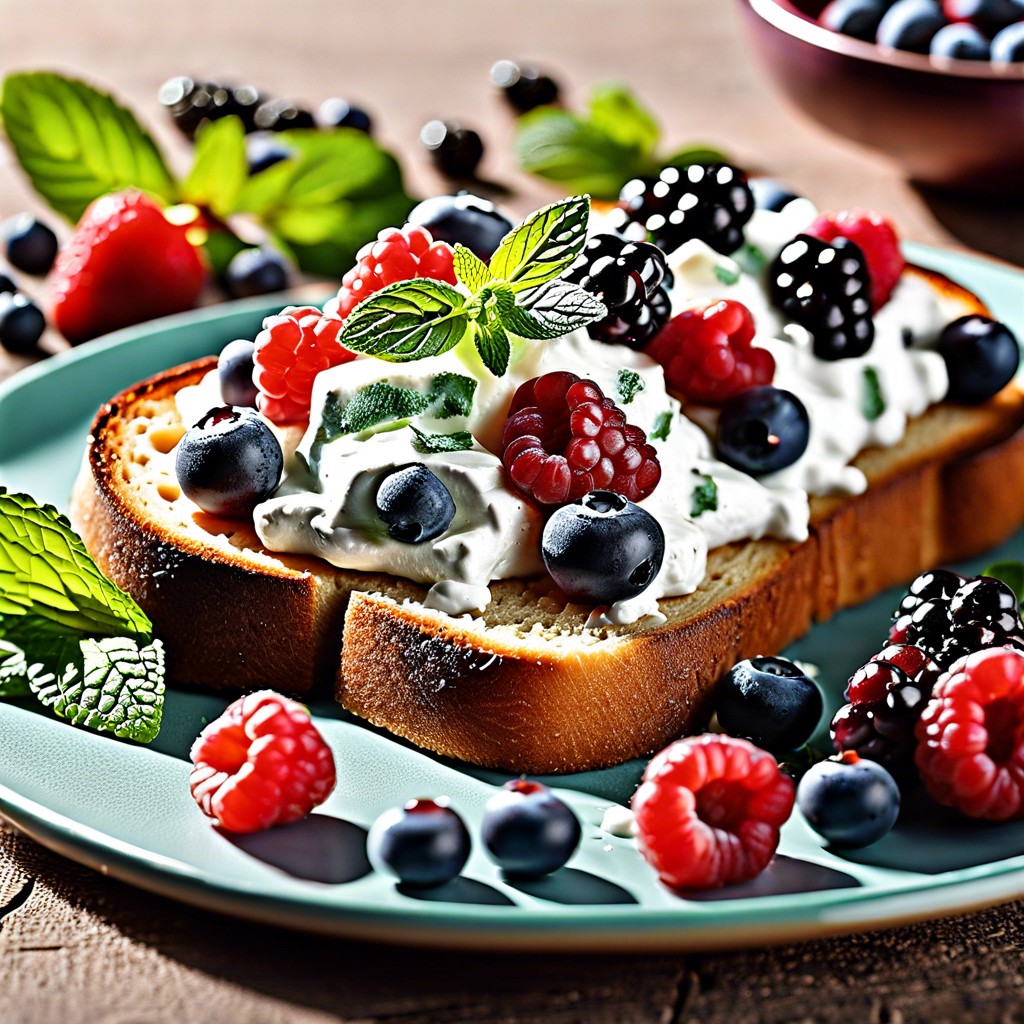 berries amp mint cottage cheese toast mixed berries strawberries blueberries topped with fresh mint