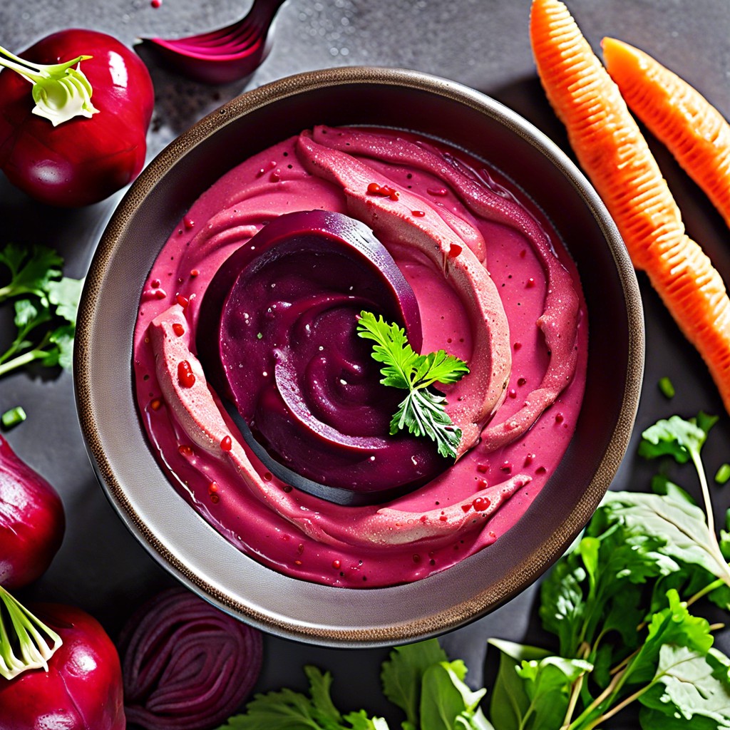 bloody beet hummus with veggie dippers