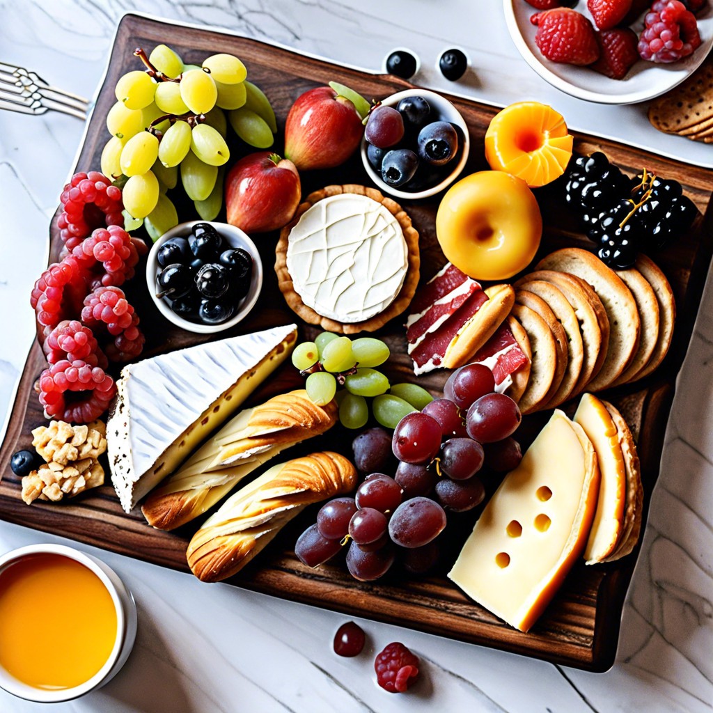 breakfast charcuterie with pastries cheeses and fresh fruits