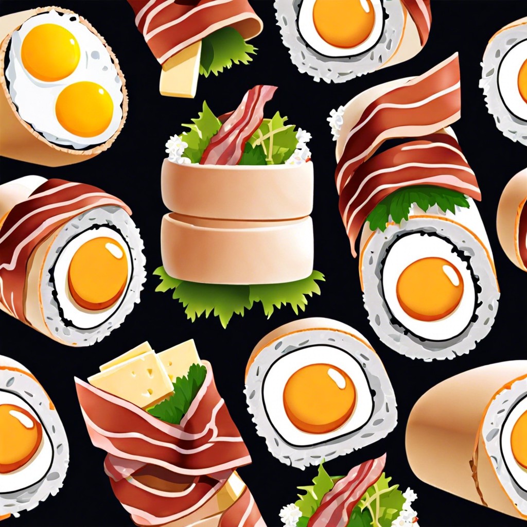 breakfast sushi rolls bacon egg cheese