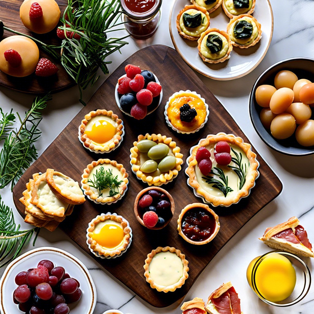 bridal brunch board with mini quiches