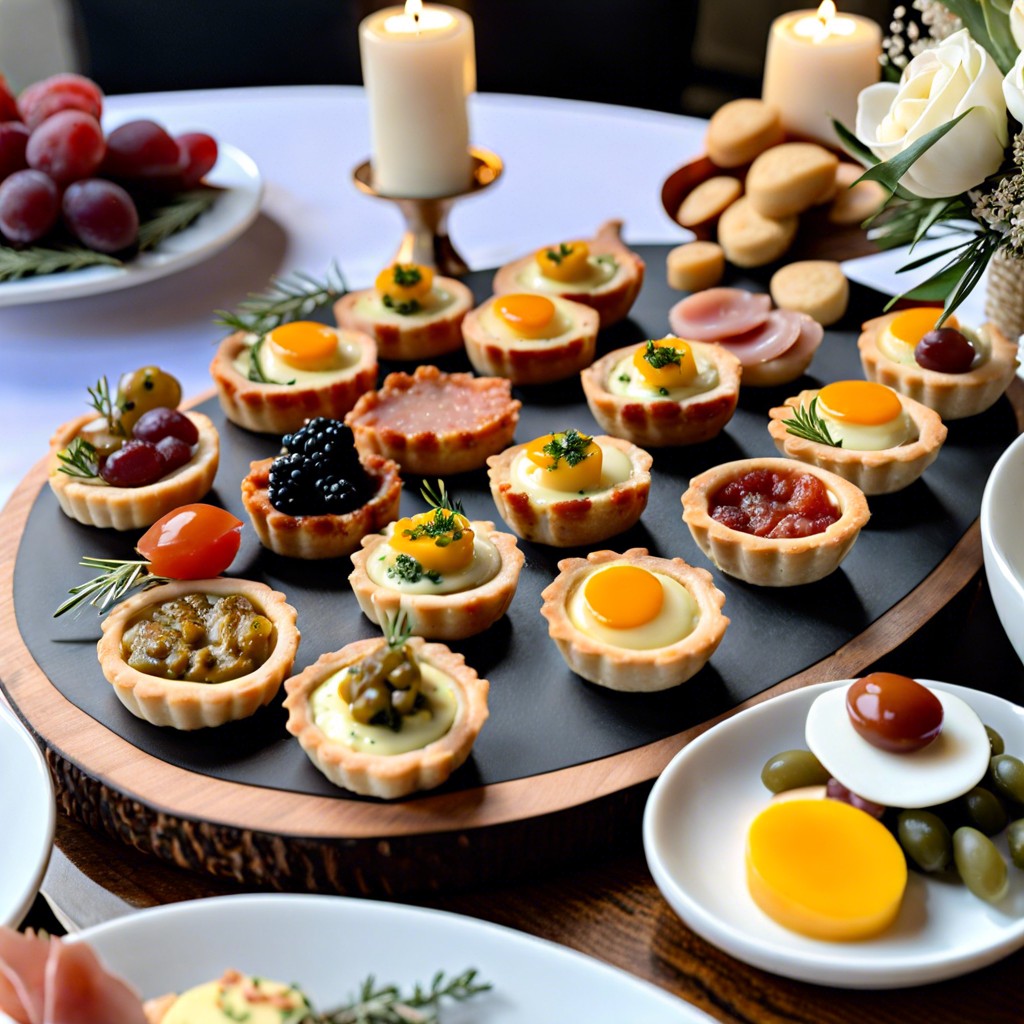 brunch charcuterie with mini quiches