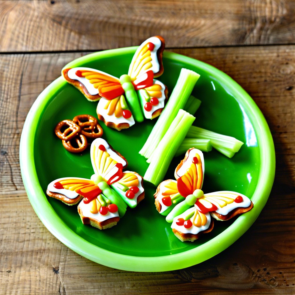 butterfly celery sticks celery with cream cheese and pretzel butterfly wings