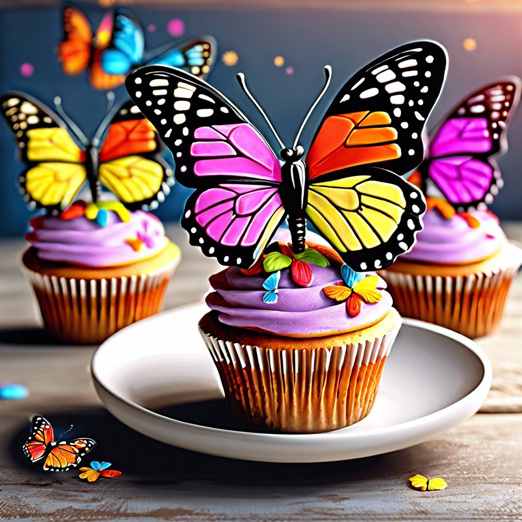 butterfly cupcakes with wing shaped toppers