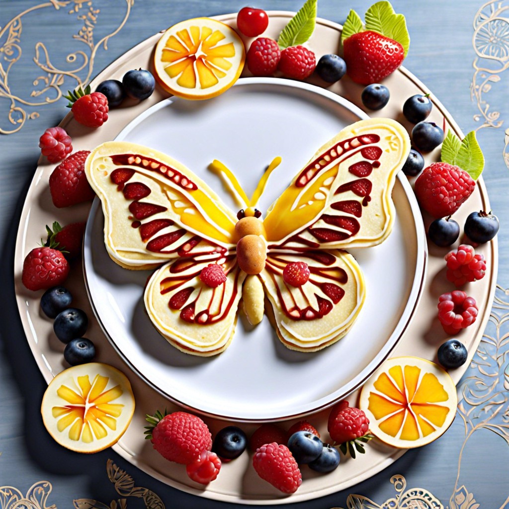 butterfly shaped pancakes with fruit designs