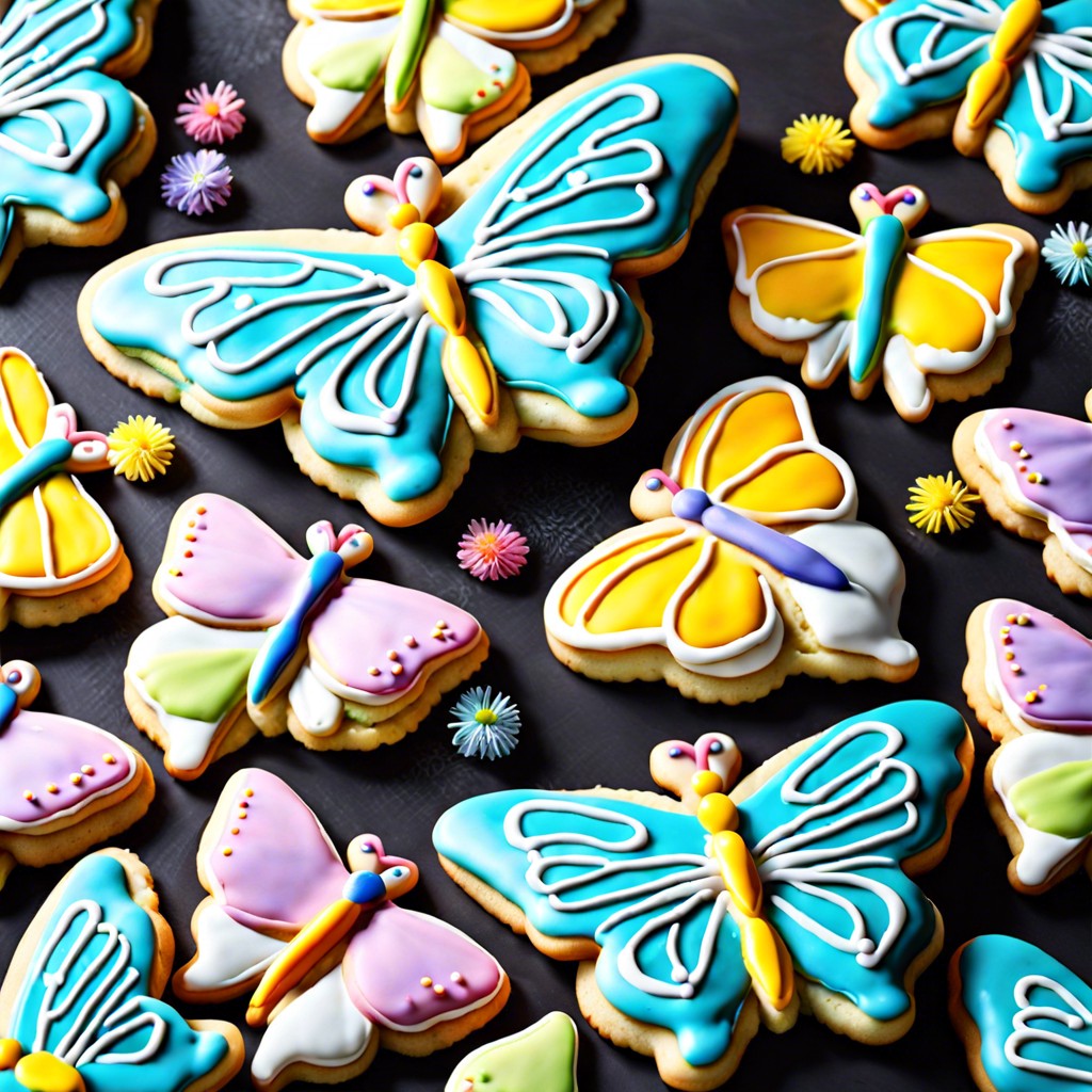 butterfly shaped sugar cookies with colorful icing