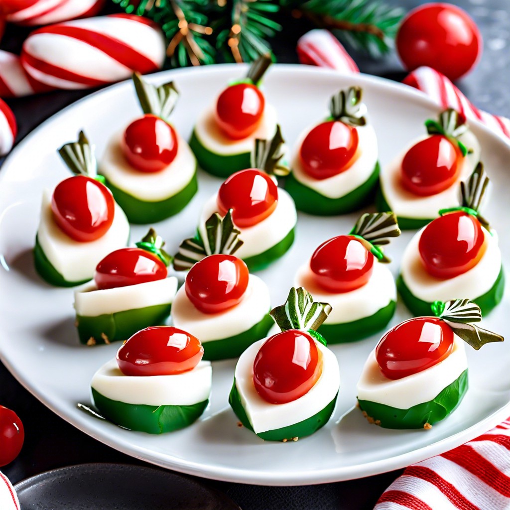 candy cane caprese bites