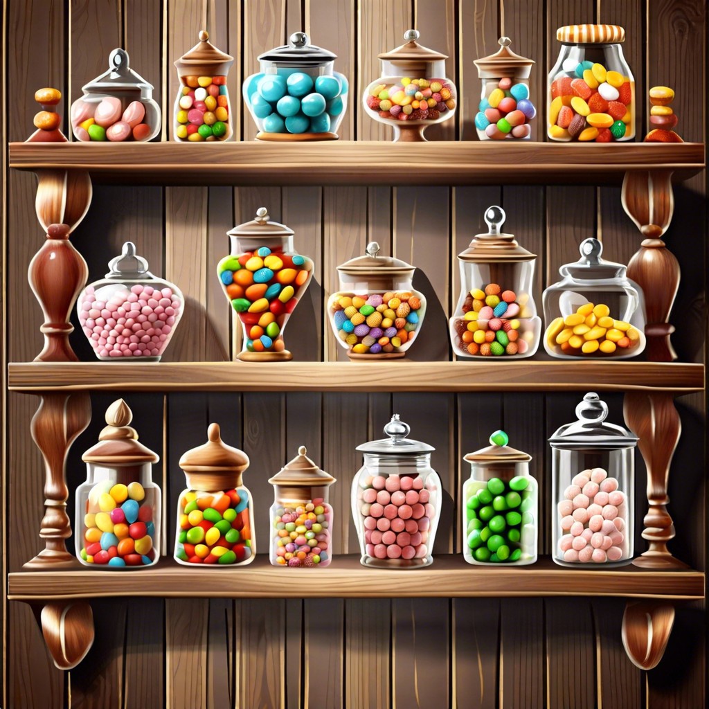 candy shoppe vintage jars filled with various candies