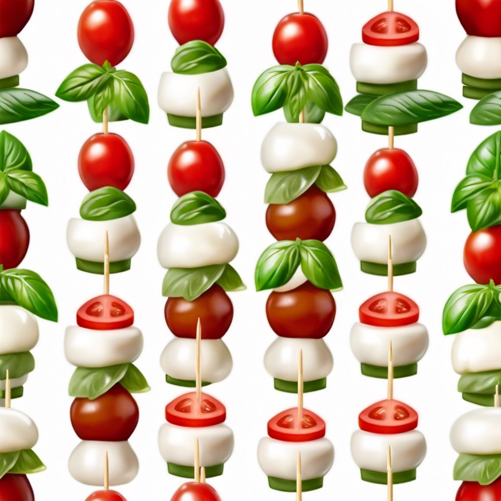 caprese salad stacks on toothpicks