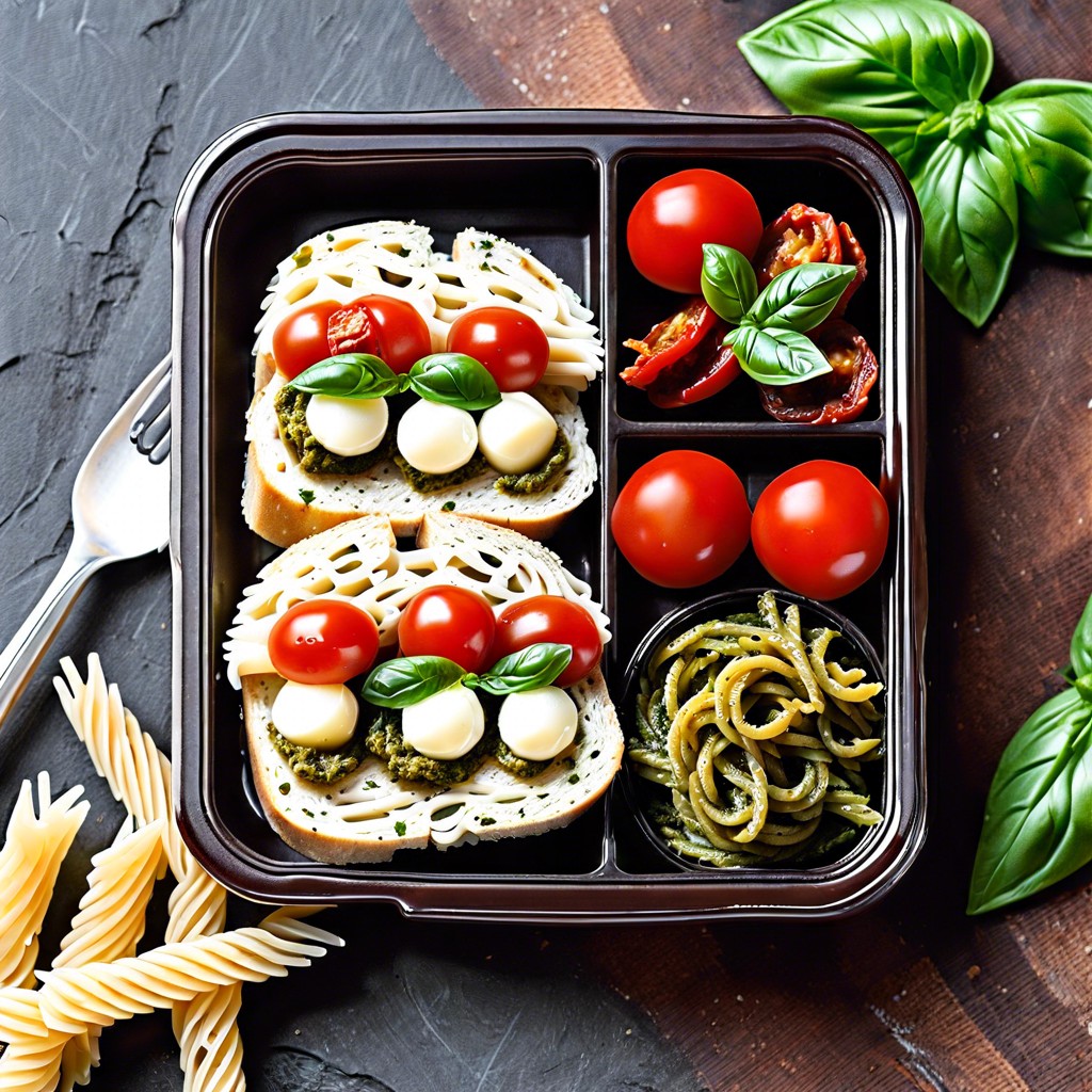 caprese sandwich pesto pasta and sun dried tomatoes