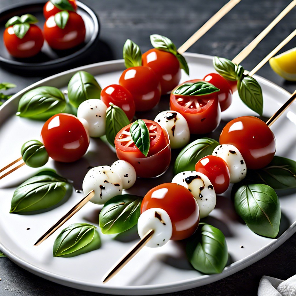 caprese skewers mozzarella cherry tomatoes basil