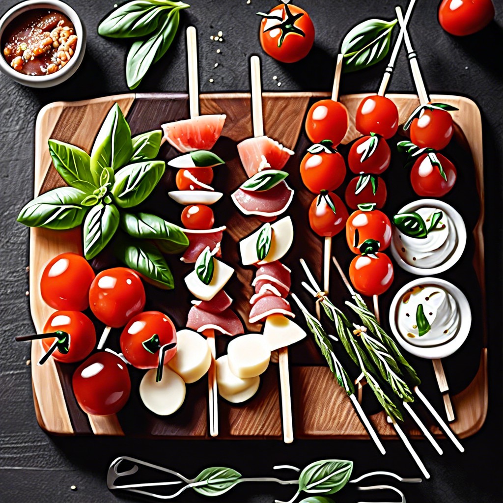 caprese skewers with cherry tomatoes