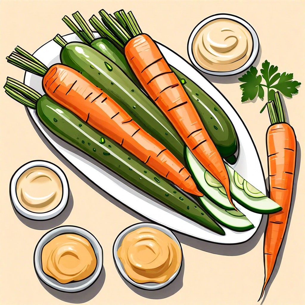 carrot and cucumber sticks with hummus