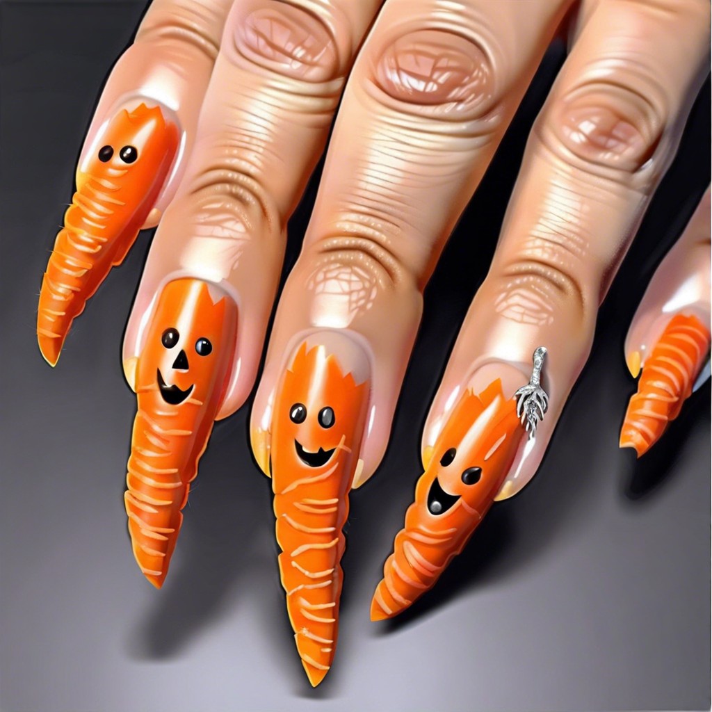 carrot fingers serve long carrot sticks with almond slivers as fingernails